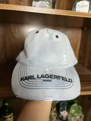 NWT Karl Lagerfeld Denim Thrashed Hat OS Cap Adjustable