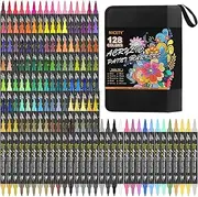 NICETY 128 Pcs Felt Acrylic Paint Pen - Acrylic Paint Marker for Wood, Canvas, Glass, Ceramics - Water based Paint Marker with 0.5~5 mm Double Fine Point & Brush
