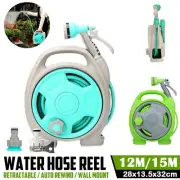 Retractable Hose Reel Garden Storage Water Pressure Spray Gun Rewind Wall Mount