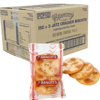 NEW 150x Arnotts Jatz Biscuits Portion Control Packs Carton Bulk Box