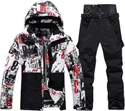 [WOWULOVELY] Men's Winter Snowsuit Waterproof Windproof Mountain Jacket and Pant Sets Insulated Snowboarding Skisuit