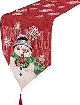 Snowman Christmas Table Runner, Farmhouse Holiday Party Dresser Cupboard Dining Table Scarf, Snowflake Xmas Theme Table Cloth Decoration for Indoor Outdoor Decor 33 x 183CM