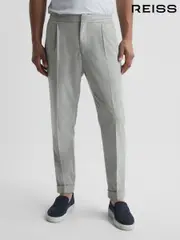 Reiss Soft Grey Brighton Relaxed Drawstring Trousers with Turn-Ups (D00328) | $280