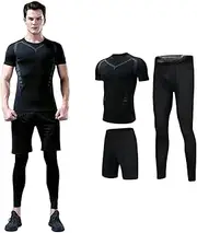 [NAMSAT] Compression Shirt Gym Clothes for Men, incluir Shirt Pants Hoodie Jacket for Men outdoor sports running fitness, 3pcs-a, Medium, 3pcs-a, Medium