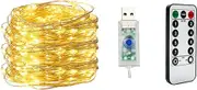 20M 200 Lights USB String Light Copper Wire Warm White 8 Modes Remote Co rol Tree Decoration