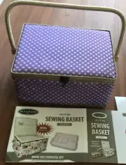 New Sullivans Folding Sewing Basket 12" x 9" x 7" Bonus orgainizing tray