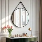 3-Size Hanging Wall Circle Mirror Decor with Leather Strap for Bathroom Bedroom