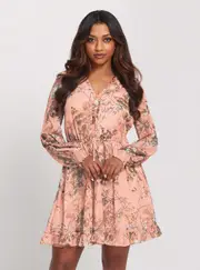 GUESS Women's Pink Floral Vanessa Flare Dress Size: Small, Polyester