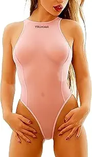 [Truhani] Hot See Through one Piece Swimsuit Thong. Sexy high Cut Leg Sheer When Wet Women Bodysuit.