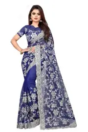 Women's Net Embroidered Work Saree With Unstitch Blouse Piece
