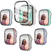 [Fullife] 6-Pack PC Matte Case with Tempered Glass Screen Protector Compatible with Apple Watch Series 7 Series 8 45mm,Overall Shockproof Bumper for iWatch 7 8. 45mm, 6 Colors
