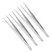 4pcs Straight Tip Tweezer Professional Tweezers for Eyebrow Lab Silver Tone
