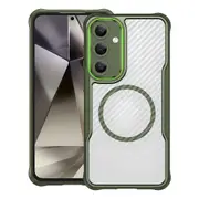 For Samsung Galaxy S24 FE 5G Case, Carbon Texture, MagSafe Compatible Back Cover, Green