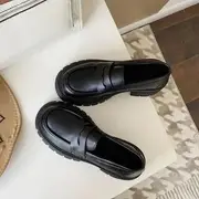 Platform Chunky Heel Loafers Matte - Black - 35