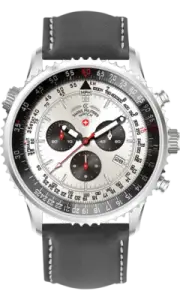 CX Swiss Military Thunderbolt Rawhide Chrono Watch 44mm Case Silver Dial 29501