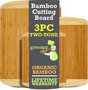 [Greener Chef] Organic Bamboo Cutting Board Set of 3 with Lifetime Replacements - Wood Cutting Board Set with Juice Groove - Wooden Chopping Board Set for Kitchen, Meat, Vegetables and Cheese