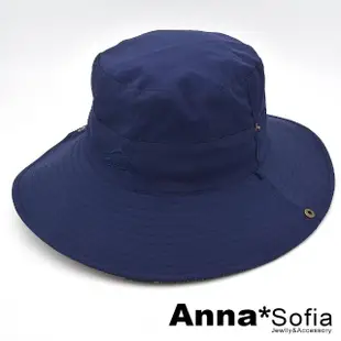 【AnnaSofia】防曬遮陽釣魚登山牛仔漁夫帽-單色迷彩雙面戴 現貨(深藍系)