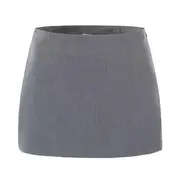 Cap-Sleeve Square Neck Plain Crop Top / Mini Pencil Skirt Skirt - Gray - M