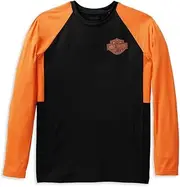 Harley-Davidson Men's Long Sleeve Shirt Bar & Shield Long Sleeve Biker Pullover Long Sleeve Motorcycle Sweater for Men, M Orange Black