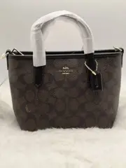 Coach City Mini Tote In Signature canvas Walnut Black CW032