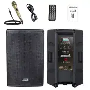 15" Active PA Powered Karaoke dj Speaker W/ Dynamic Wired Handheld Metal DJ Mic