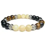 Addiction Recovery and Support Healing Crystal Gemstone Bracelet - Handcrafted - Yellow Calcite, Black Onyx and Tiger Eye 8mm