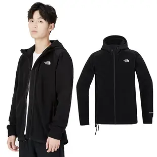 TNF 男款 Polartec 輕量耐磨連帽抓絨保暖外套(亞洲版型).刷毛夾克_黑