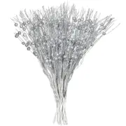 24 Pieces Christmas Glitter Berries Stems, 16.5inch Artificial Silver Berries...