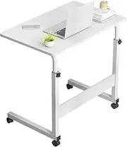 Mobile Computer Desk, Rolling Writing Desk with Wheels, Corner Home Office Study Desk, Bedrooms Work Table for Small Space, Standing Desk Adjustable Height (White 40X60cm)