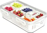 Divided Food Serving Tray with Lids Stackable Snackle Box for Candy Nuts Spice Fruit&Veggie Container with 6 Small Dividers Plastic Storage Bins for Fridge Pantry Freezer (White, One size)