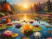 Tile Mural Sun Flowers Lily Pond Scene Kitchen Bathroom Shower Wall Backsplash