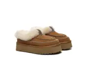 AUSTRALIAN SHEPHERD® UGG Slippers Women Sheepskin Wool Collar Ankle Platform Santana - Chestnut / AU Ladies 4 / AU Men 2 / EU 35