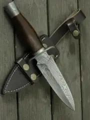 custome handmade damascus steel 10"mini dagger knife handle rose wood