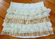 SO Girls Gold Sequins Sparkly Layered Ruffle Skirt Size M 10-12 New