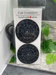 2 PC Car Cup Holder Coaster Set 2.75" Anti Slip Silicone Back New Spider Web 21