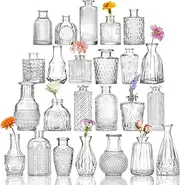 CUCUMI 24 Glass Bud Vase Set, Small Vases for Flowers, Clear Bud Vases for Centerpieces Mini Flower Vases in Bulk for Rustic Wedding Decorations Vintage Look Home Table Decor