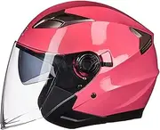 Motorbike Half Helmets DOT/ECE Approved Open Face Motorcycle Helmet Crash Chopper Bobber Motorcycle Helmet with Double Sun Visor Half Helmet for Adult Men Women (Color : E, Size : XL=61-62cm)