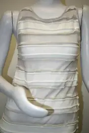 NEW w TAGS Chanel Top SILK White Grey Gold Silver Lurex PEARL CC Button Knit 36