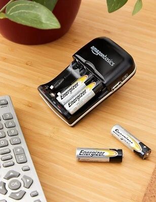 Amazon Basics 4 Slot Ni-MH AA & AAA Battery Charger With Indicator LEDs & USB