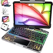 FFENDOUNIU for iPad Air 11 inch Case with Touch Keyboard (M2-2024/M3-2025), 360°Rotating Stand for iPad Air 5th/4th, for iPad Pro 4/3/2/1 Case 11 inch, 7 Color Backlight (Transparent Black)