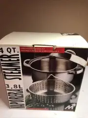 Stainless Steel Steamer Pot Set, 4 Quart, Silver New in Box