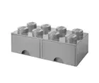 LEGO Brick Drawer, 8 Knobs, 2 Drawers, Stackable Storage Box, Stone Grey