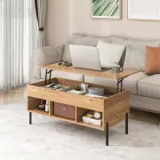 CostwayLift Top Coffee Table with Hidden Compartment & 3 Open Cubbies