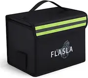 FLASLD Fireproof Explosionproof Lipo Bag - 8.6 x 6.7 x 5.9” with Exclusive Charge Port - Reflective to Find Fast at Night - Large Capacity Lipo Battery Storage Guard Safe Pouch for Charge & Storage