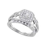 14k White Gold Round Diamond Square Bridal Wedding Ring Set 1/3 Cttw