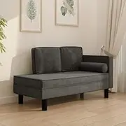 Generic Chaise Lounge with Cushions and Bolster Dark Grey Velvet