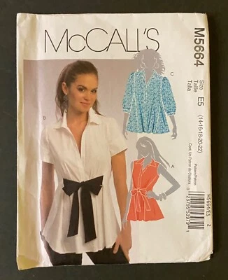 McCalls Pattern M5664 Misses V-Neck, Flared Blouse, Self Tie Front Size 14-22 UC