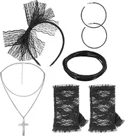 [EIGSO] 5 Pcs PU Leather Punk Rock Concert Outfits for Women Men Retro 80s Jewelry Set for Madonna Costumes