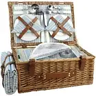 HappyPicnic Wicker Picnic Basket Set for 4 Persons | Large Willow Hamper with...