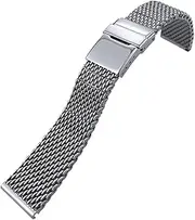 [BANDKIT] 316L Woven Stainless Steel 22mm 24mm Watchband For Breitling Silver Watch Strap Folding Buckle Wristband
